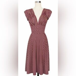 Trashy Diva Women's Medium 1940's Pin Up Style Midi Dress Polka Dot Vtg Print